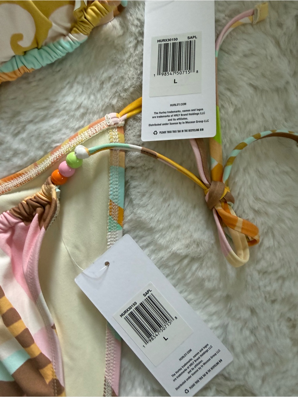 NWT Hurley Pastel Pink Multi-Print Tie-Side Bikini Set - Picture 6 of 8